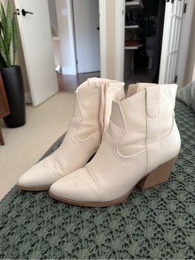 Cream Ankle Western Boots